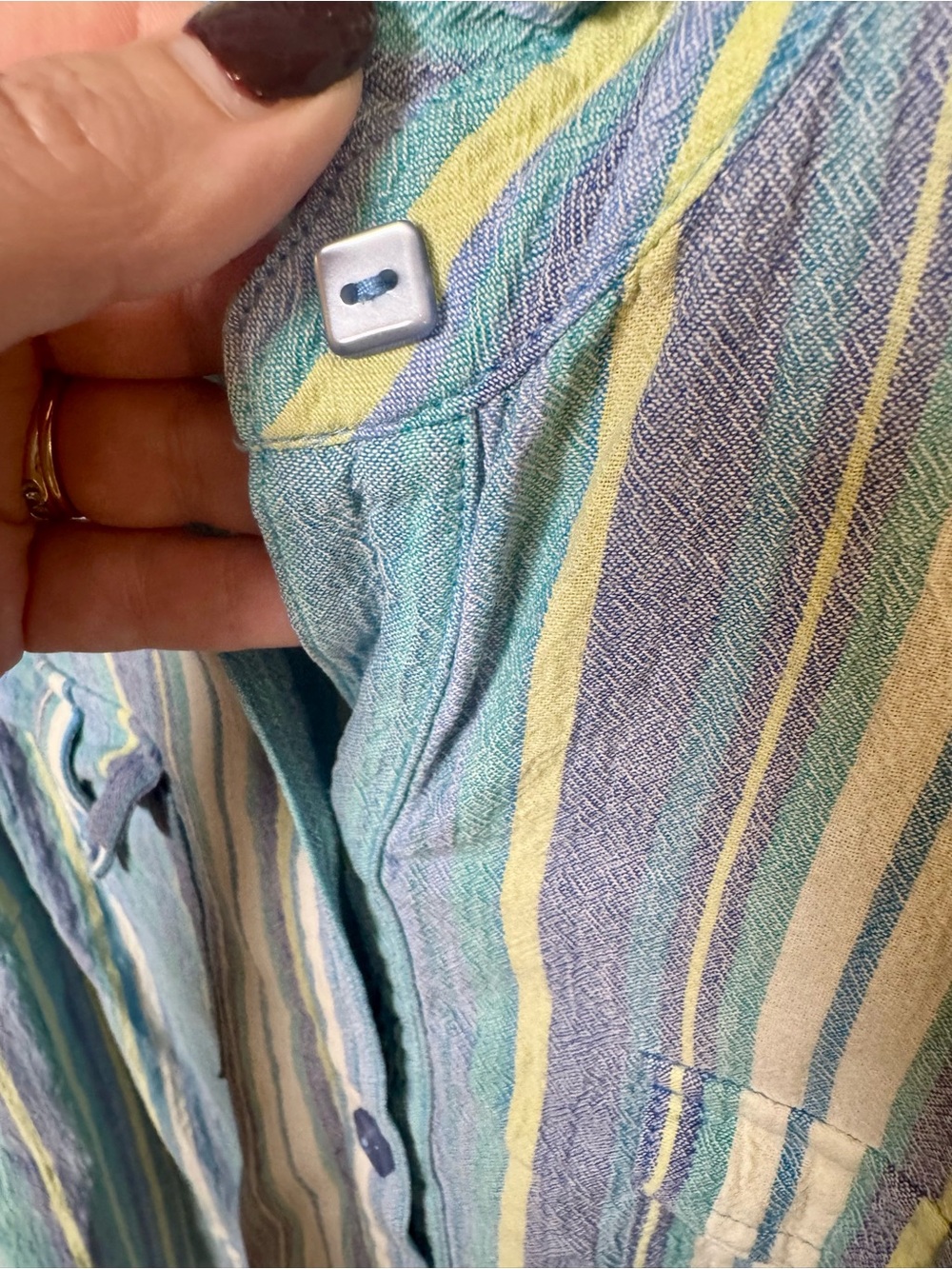 Women’s Short-Sleeve Striped Button-Down Shirt - Blue/Green,  100% Cotton, 2X - Picture 4 of 7